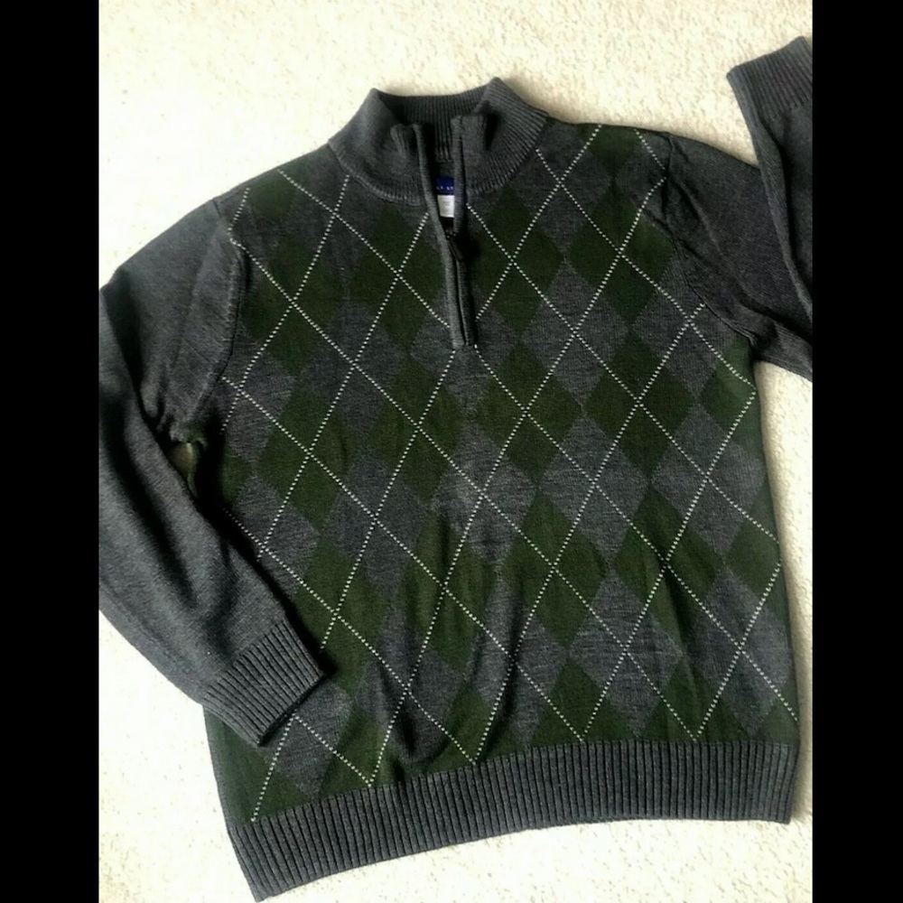 Simply Styled Gray Argyle Sweater 1/4 Zip Sz Large
